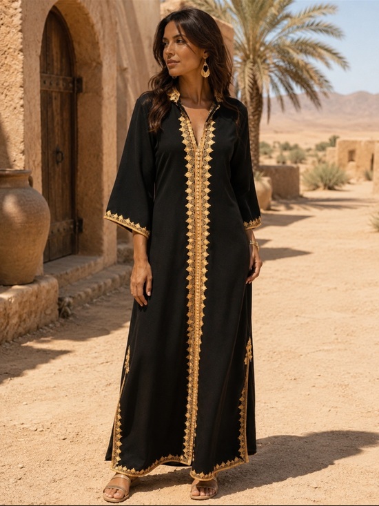 luxury authentic Dresses & Skirts - Elegant and authentic Caftan in black with orange trim❤️Never used